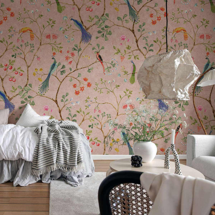 Songbirds - Pink - Custom Sized Wallpaper Mural (per m2)