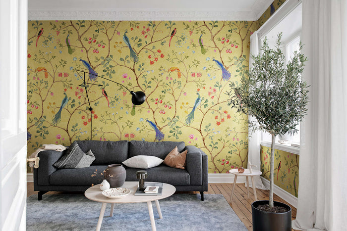Songbirds - Saffron - Custom Sized Wallpaper Mural (per m2)