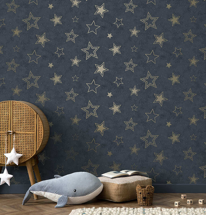 Stardust - Enchanting Wallpaper - Midnight Blue & Gold