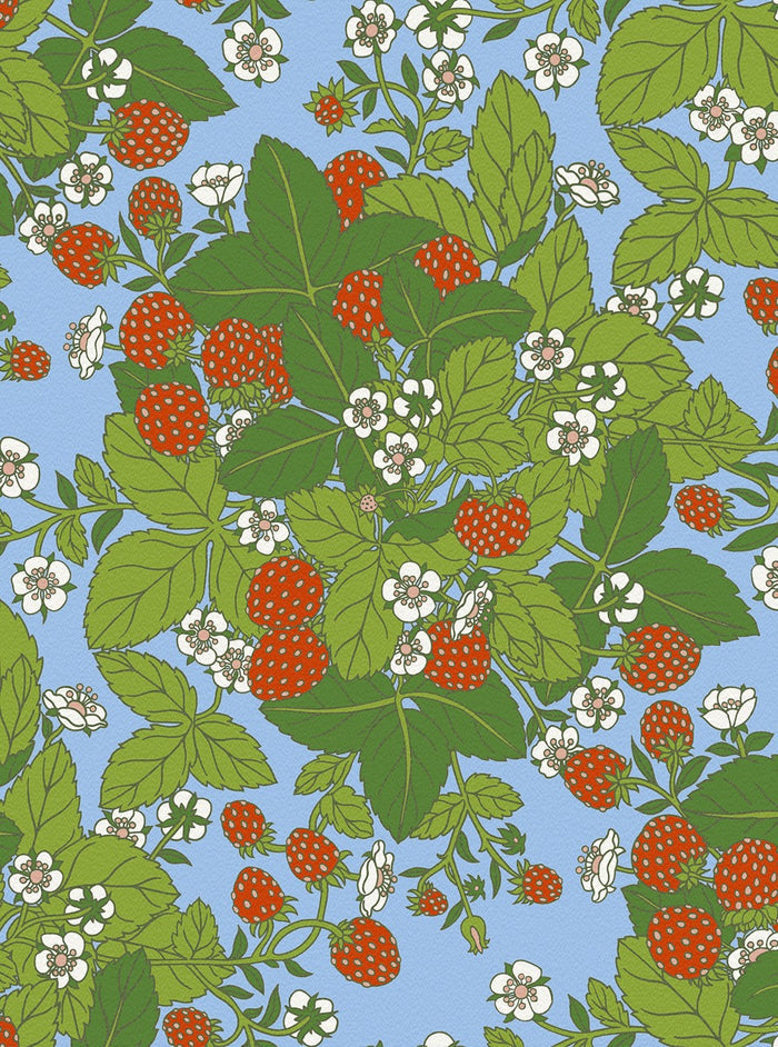 Strawberry Fields - Custom Sized Wallpaper Mural (per m2) - Blue Multi