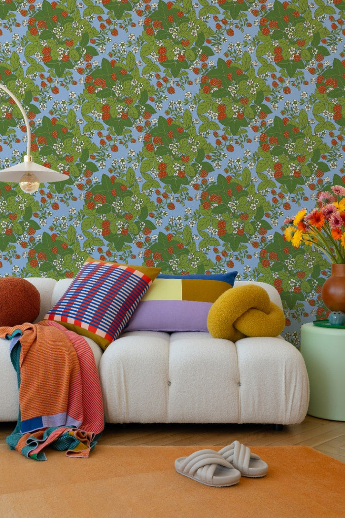 Strawberry Fields - Custom Sized Wallpaper Mural (per m2) - Blue Multi