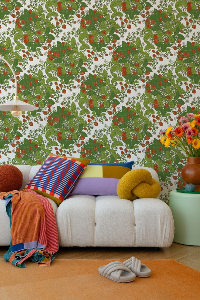 Strawberry Fields - Custom Sized Wallpaper Mural (per m2) - White Multi