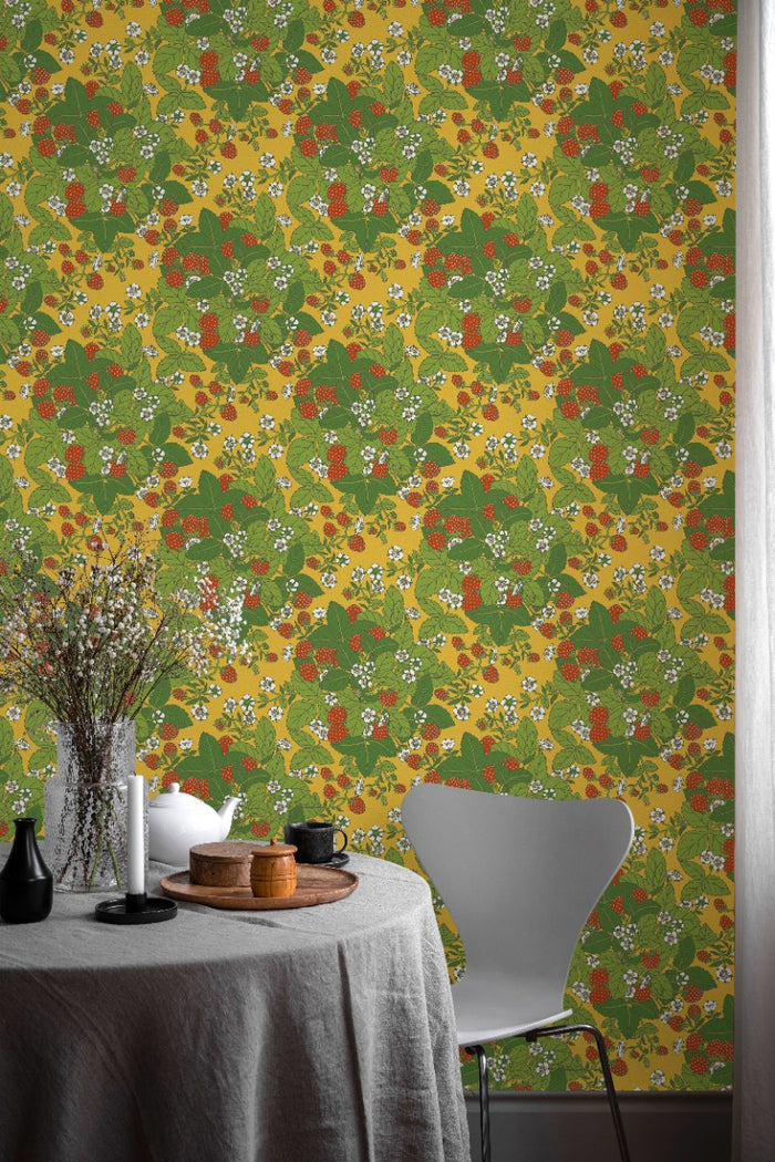 Strawberry Fields - Custom Sized Wallpaper Mural (per m2) - Yellow Multi
