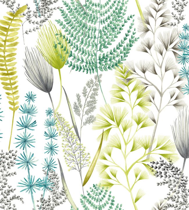 Summer Ferns Wallpaper - Green Teal