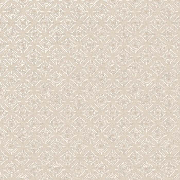 Sunstone wallpaper in Cream, showing a tone-on-tone diamond grid of sunburst medallions