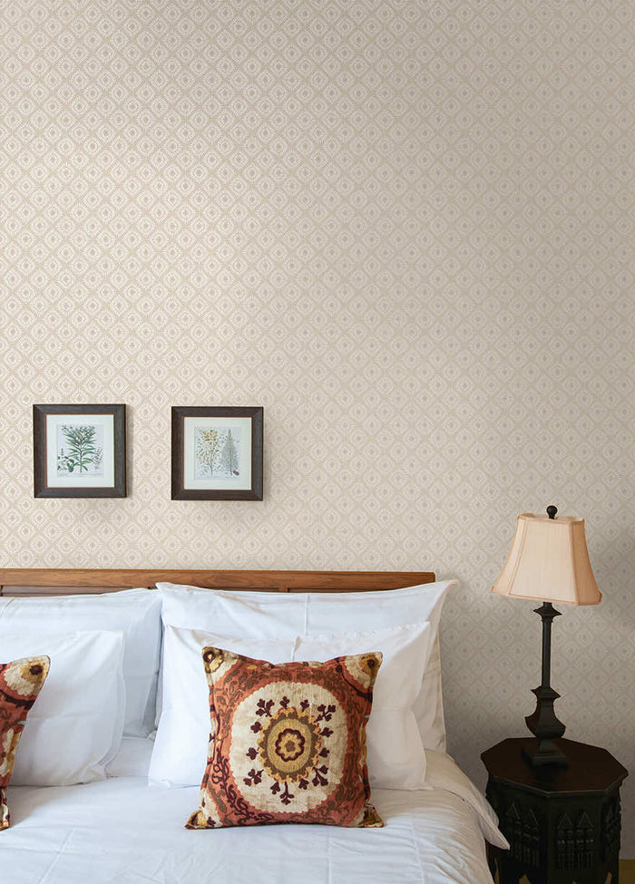 Sunstone wallpaper in Cream hung on a feature wall