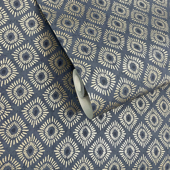Roll of Sunstone wallpaper in Navy