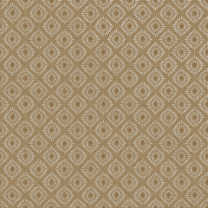 Sunstone wallpaper in Orange, showing a diamond grid of sunburst medallions over a terracotta background