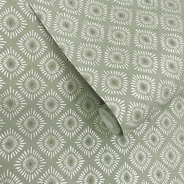 Roll of Sunstone wallpaper in Sage