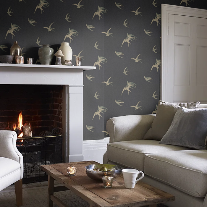 Swallows Wallpaper - Black