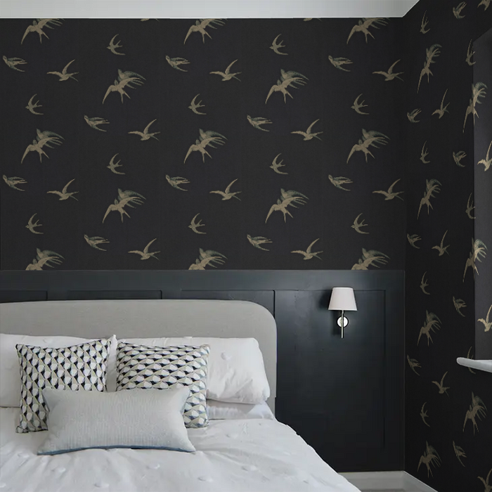 Swallows Wallpaper - Black