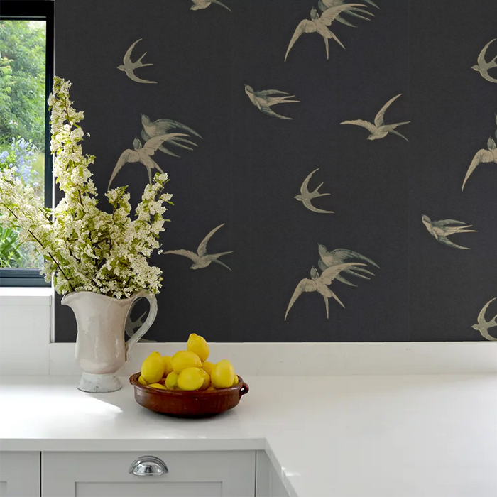 Swallows Wallpaper - Black