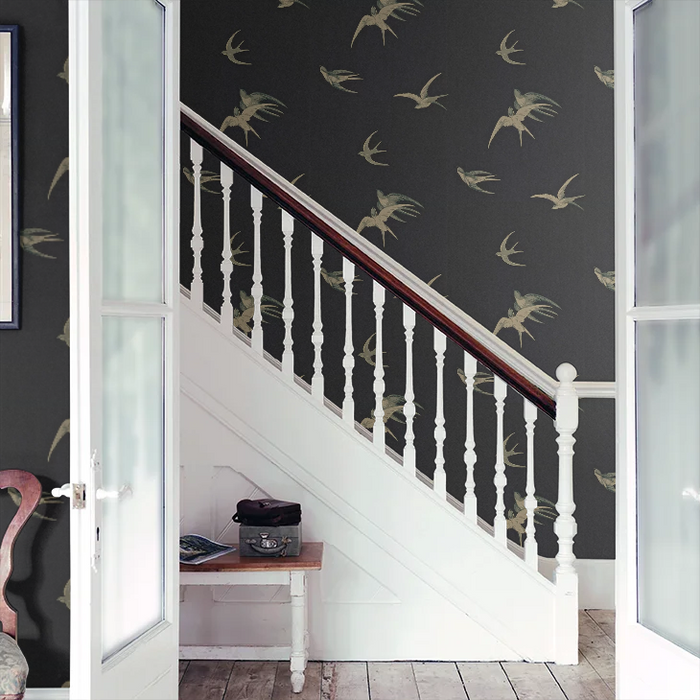 Swallows Wallpaper - Black