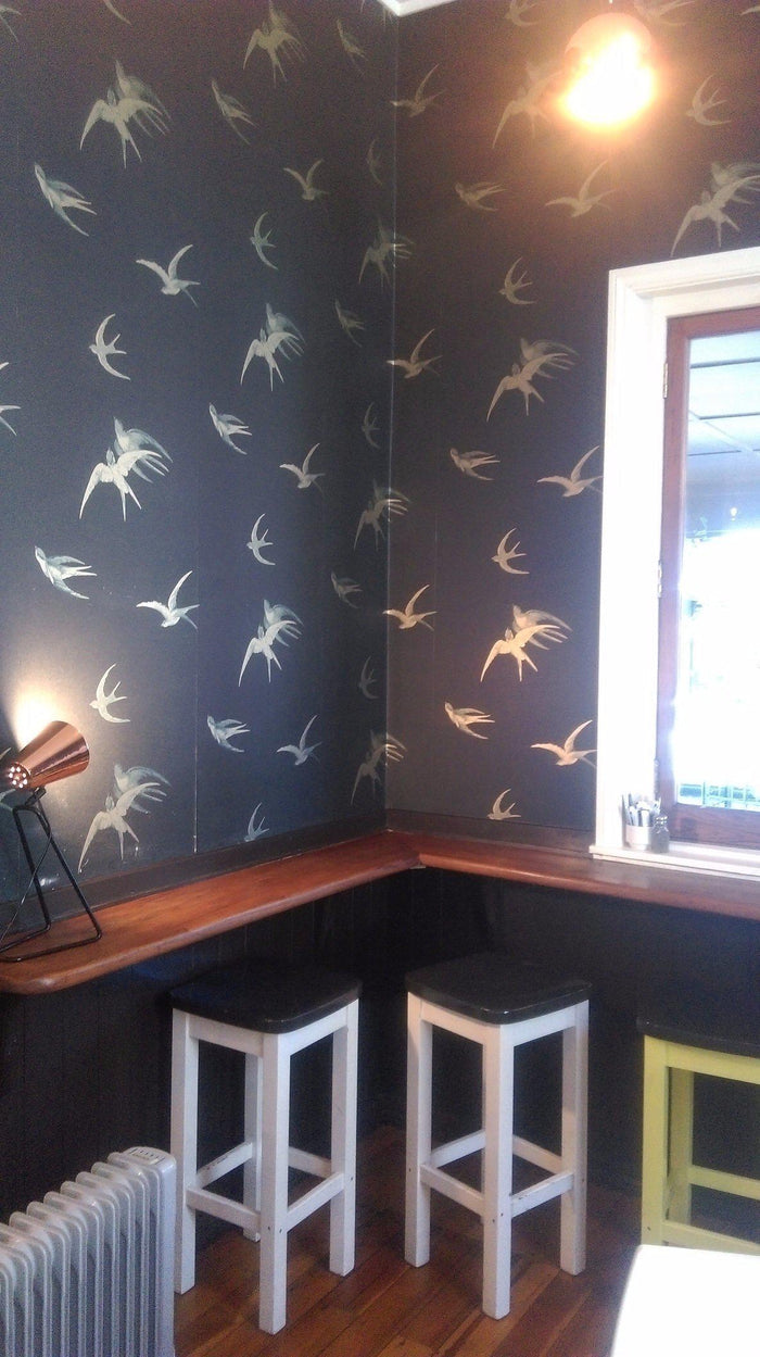 Swallows Wallpaper - Black