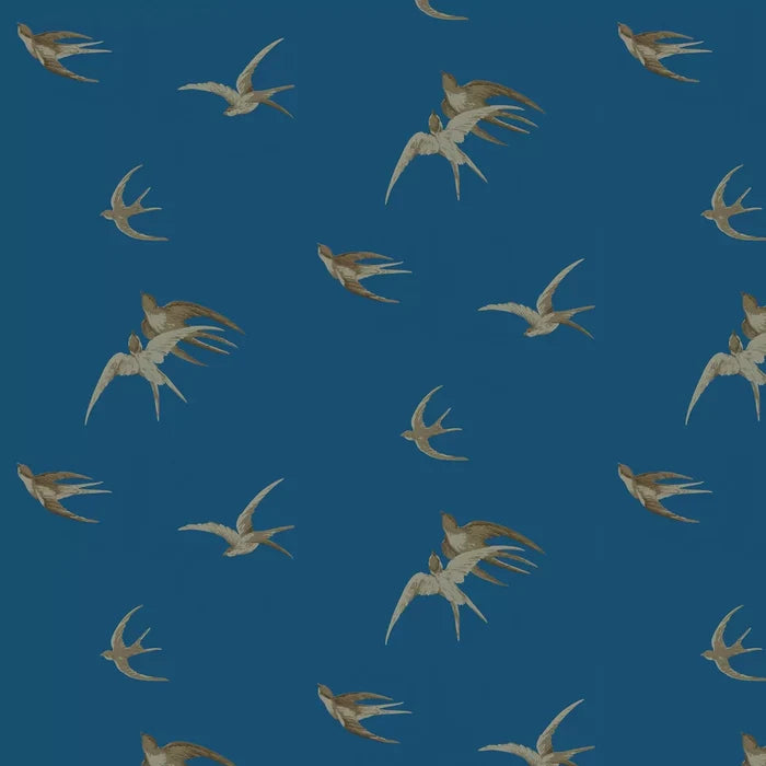 Swallows Wallpaper - French Blue