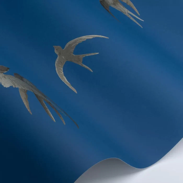 Swallows Wallpaper - French Blue