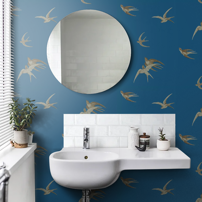 Swallows Wallpaper - French Blue