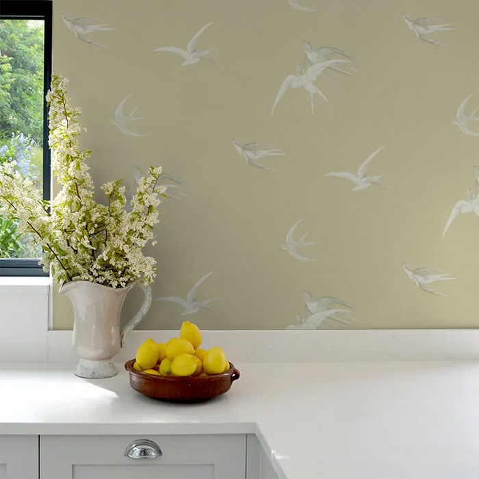 Swallows Wallpaper - Gold