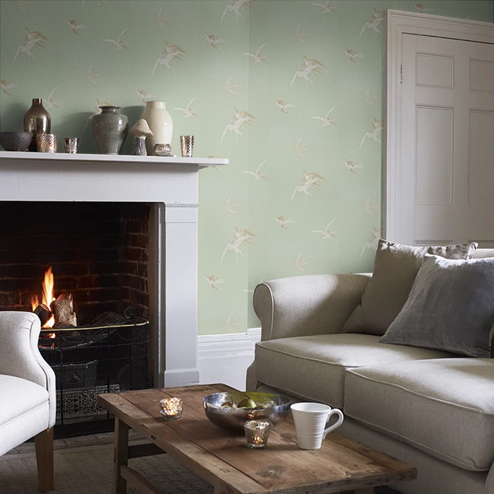 Swallows Wallpaper - Grey Green