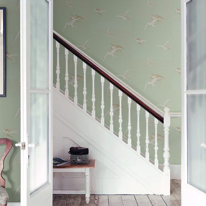 Swallows Wallpaper - Grey Green