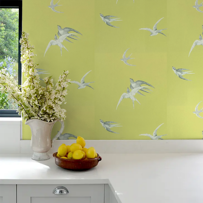 Swallows Wallpaper - Lime