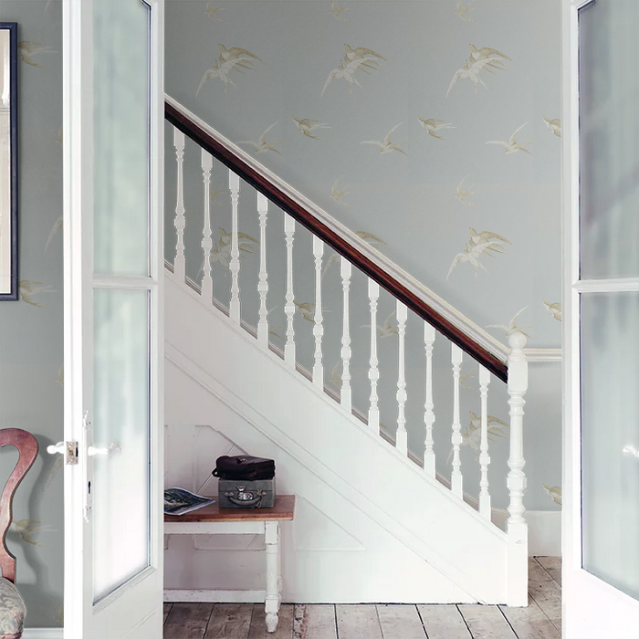 Swallows Wallpaper - Soft Grey