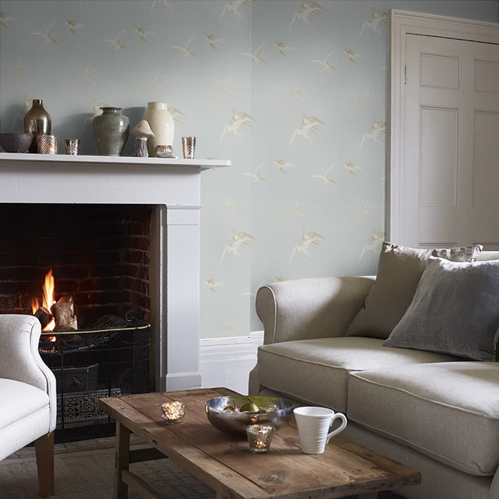 Swallows Wallpaper - Soft Grey