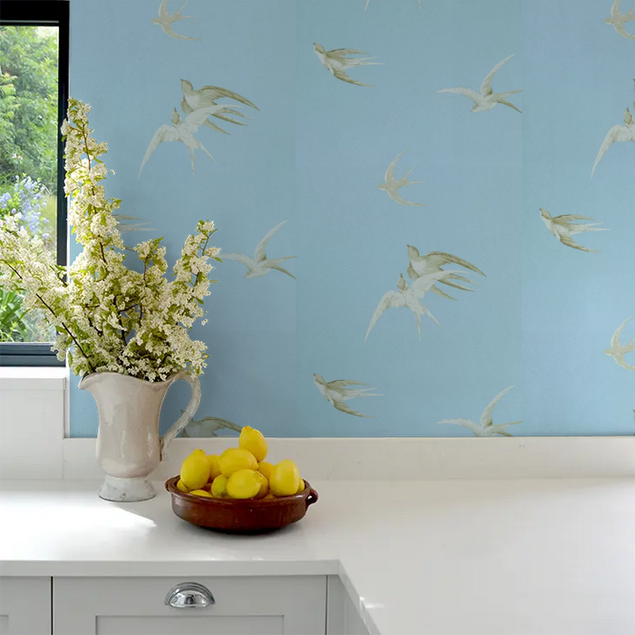 Swallows Wallpaper - Wedgwood Blue