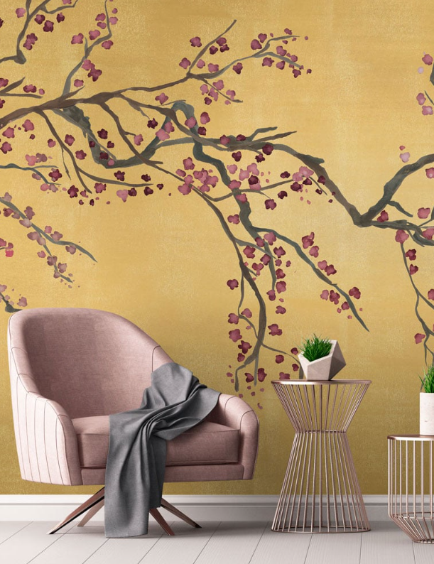 Takeda Cherry Blossom - Custom sized wallpaper mural (per/m2) - Gold