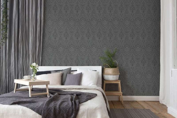 Textured Damask Textured Wallpaper - Brown/Black