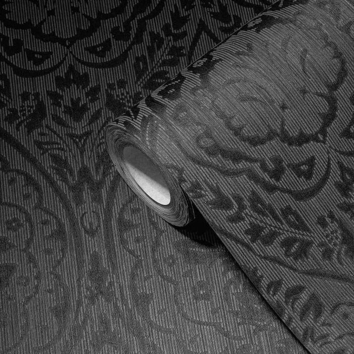 Textured Damask Textured Wallpaper - Brown/Black
