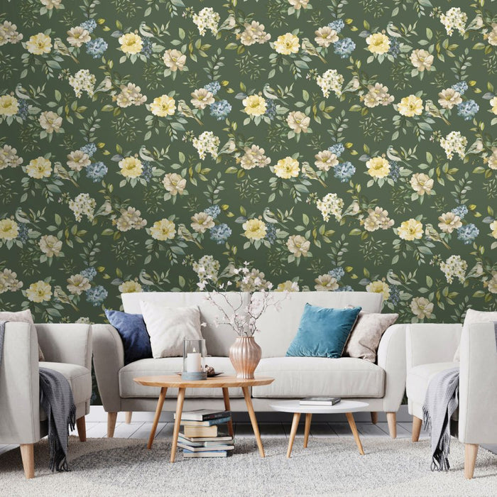 The Bird Garden – Feathered Hideaway Wallpaper – Green