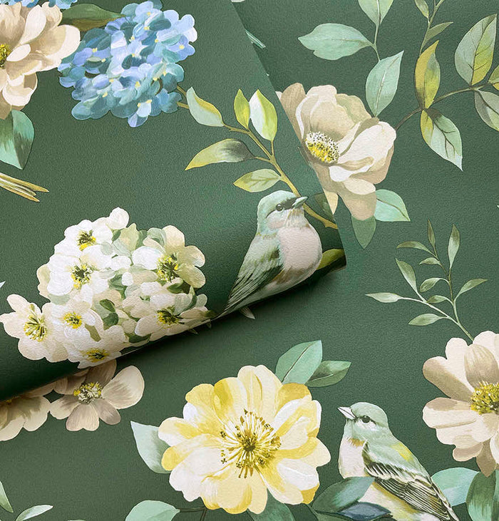 The Bird Garden – Feathered Hideaway Wallpaper – Green