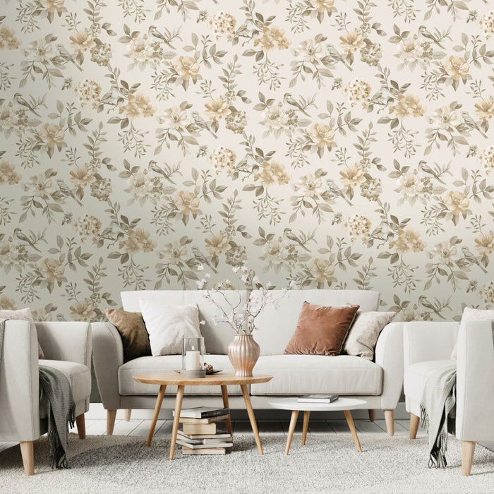 The Bird Garden – Feathered Hideaway Wallpaper – Neutral
