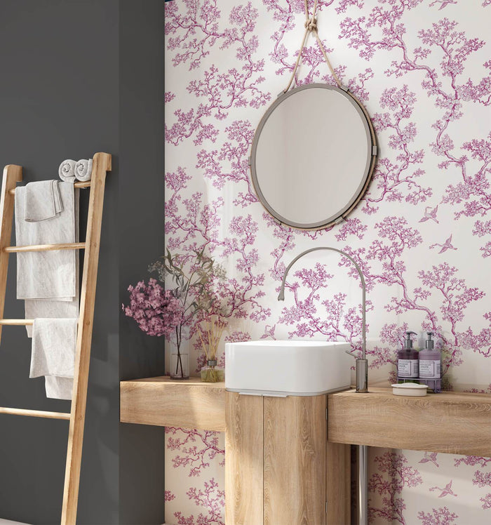 The Cranes - Florence Broadhurst Wallpaper - Magenta