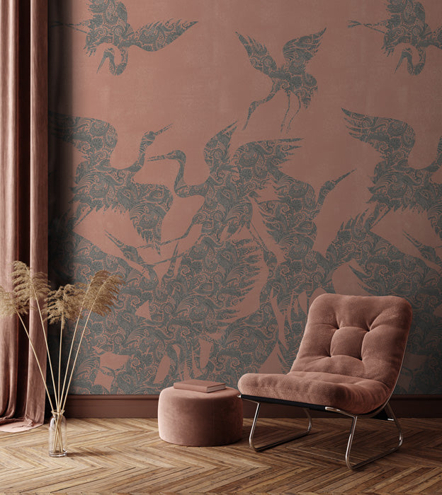 The Swoop Heron Hybrid Mural Wallpaper - Burnt Sienna