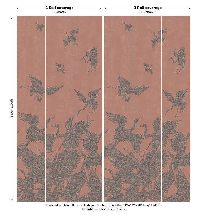 The Swoop Heron Hybrid Mural Wallpaper - Burnt Sienna