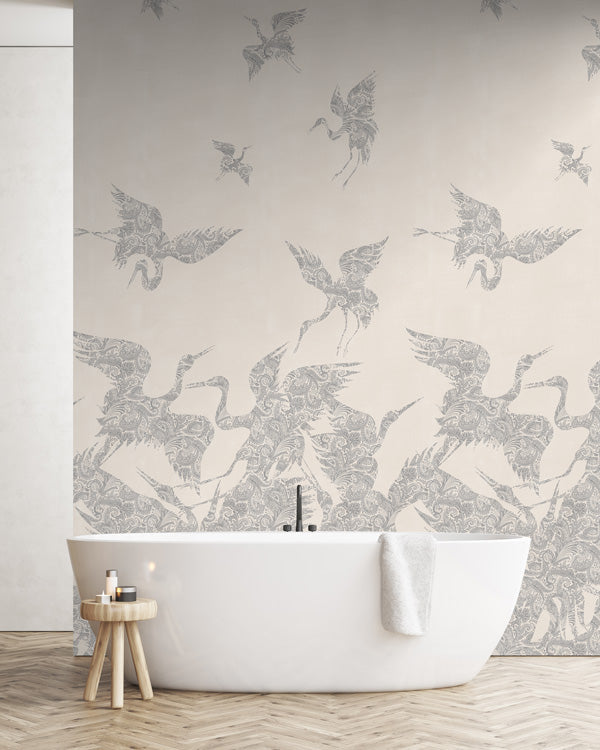 The Swoop Heron Hybrid Mural Wallpaper - Cream