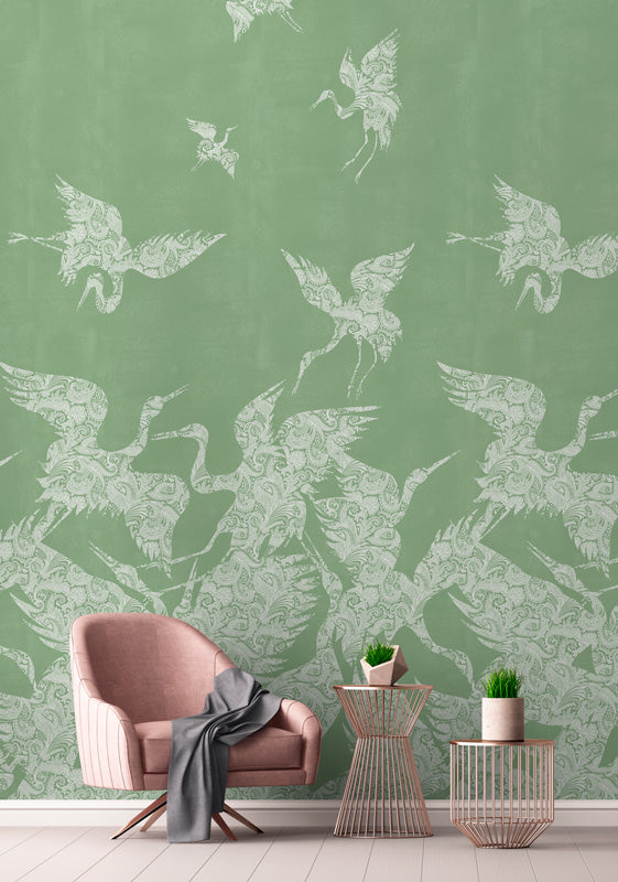 The Swoop Heron Hybrid Mural Wallpaper - Mint