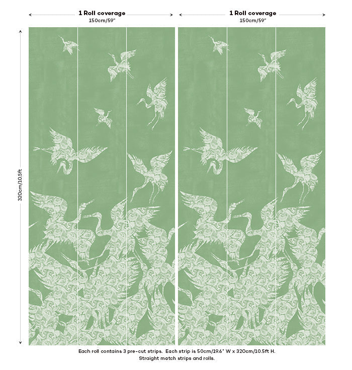 The Swoop Heron Hybrid Mural Wallpaper - Mint