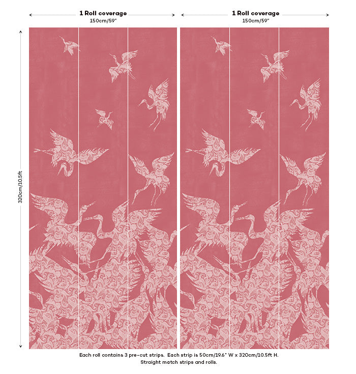 The Swoop Heron Hybrid Mural Wallpaper - Pink