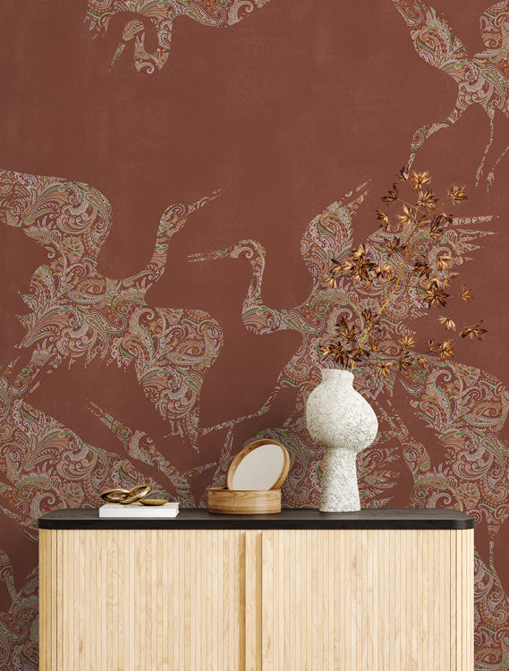 The Swoop Heron Hybrid Mural Wallpaper - Terracotta