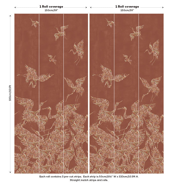 The Swoop Heron Hybrid Mural Wallpaper - Terracotta