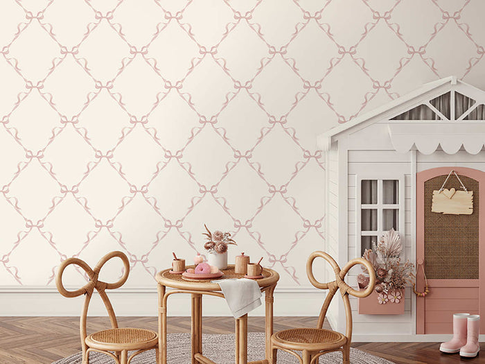 Tied With a Bow Wallpaper - Cream/Pink