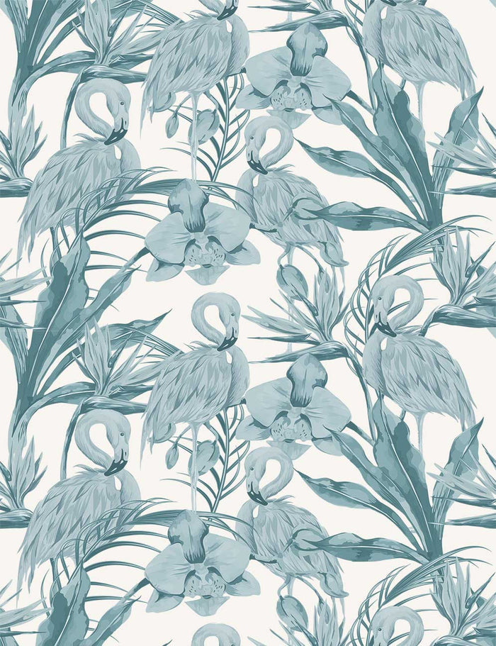 Tropical Shore Flamingo Hybrid Mural - Blue
