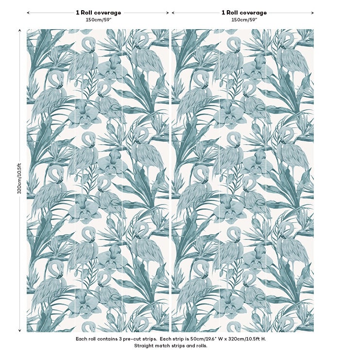 Tropical Shore Flamingo Hybrid Mural - Blue
