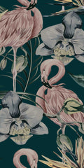 Tropical Shore Flamingo Hybrid Mural - Deep Green