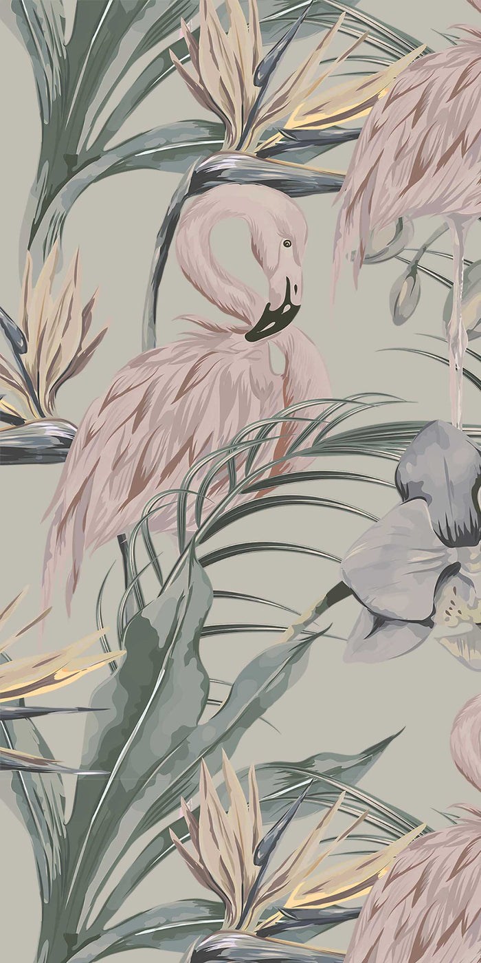 Tropical Shore Flamingo Hybrid Mural - Pastel