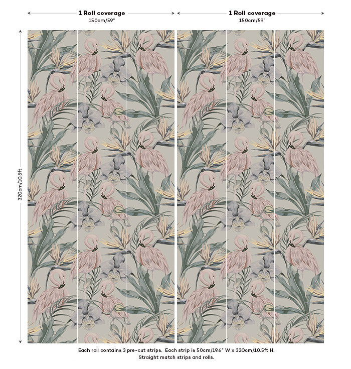 Tropical Shore Flamingo Hybrid Mural - Pastel