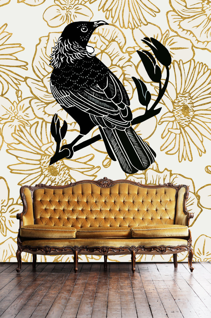 Tui Bird Series - Mackenzie Country - Custom Sized Wallpaper Mural (per m2)